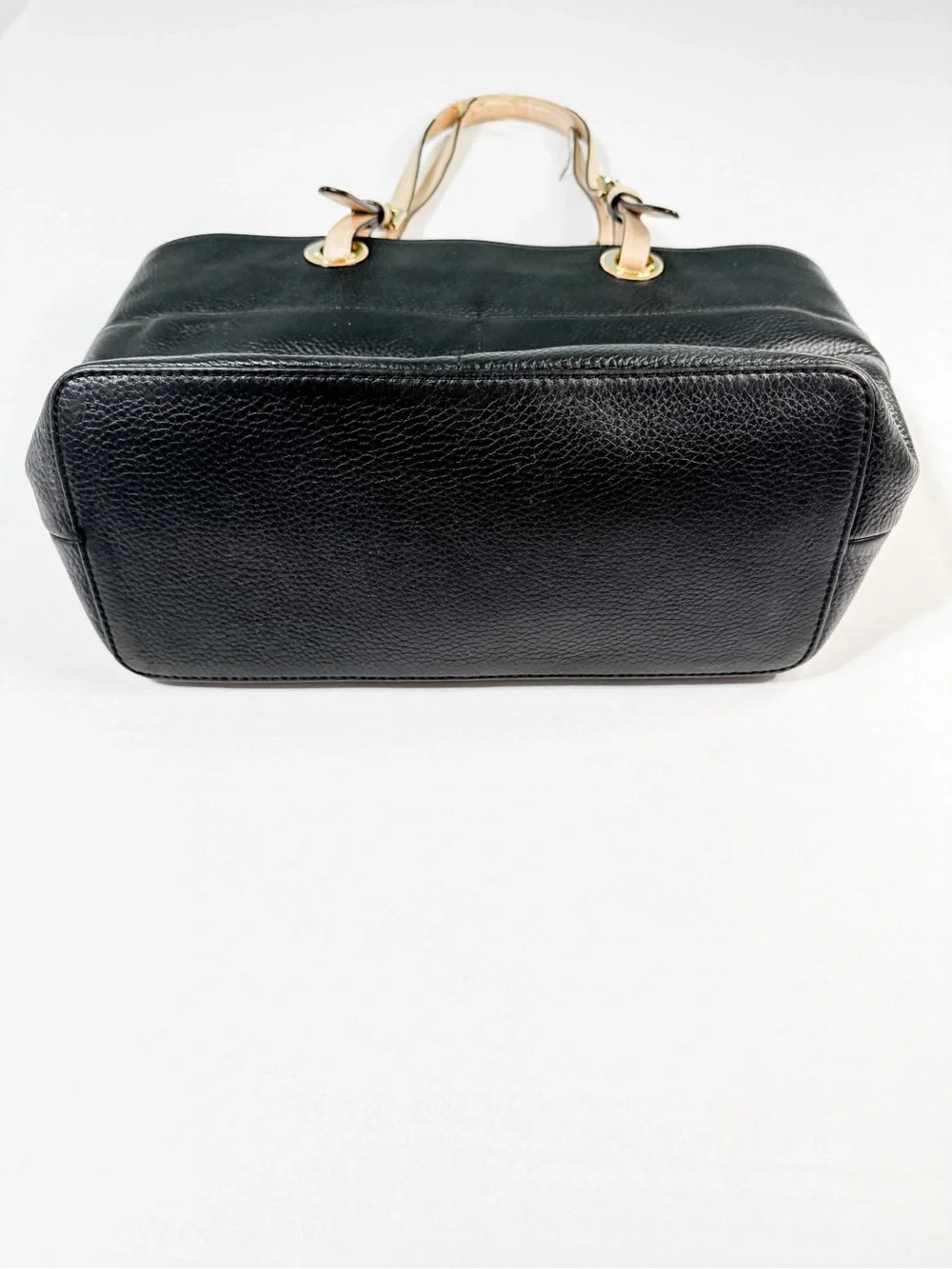 Michael Kors Black Leather Shoulder Bag with Beige Handles